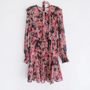 Rachel Parcell Floral Print Ruffle Chiffon  Blouson Maroon Midi Dress 4